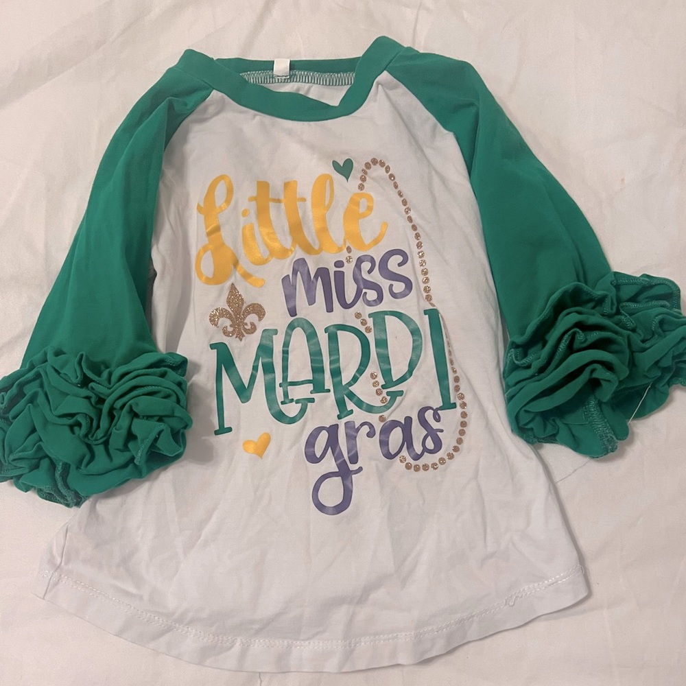 Mardi Gras ruffle sleeve toddler top